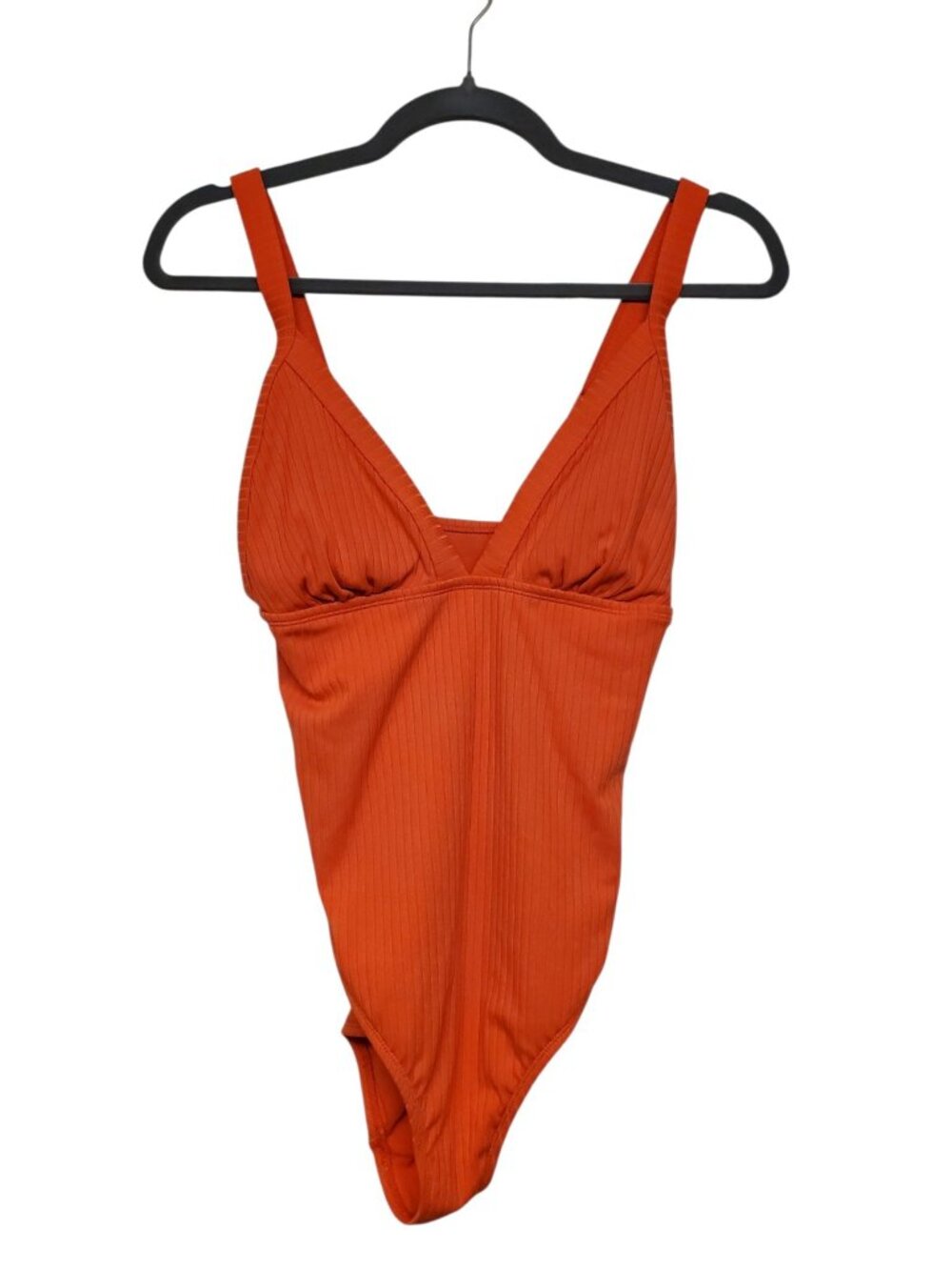 Shade & Shore Womens Bright Neon Orange Ribbed One Piece Swimsuit Bathing Suit M
